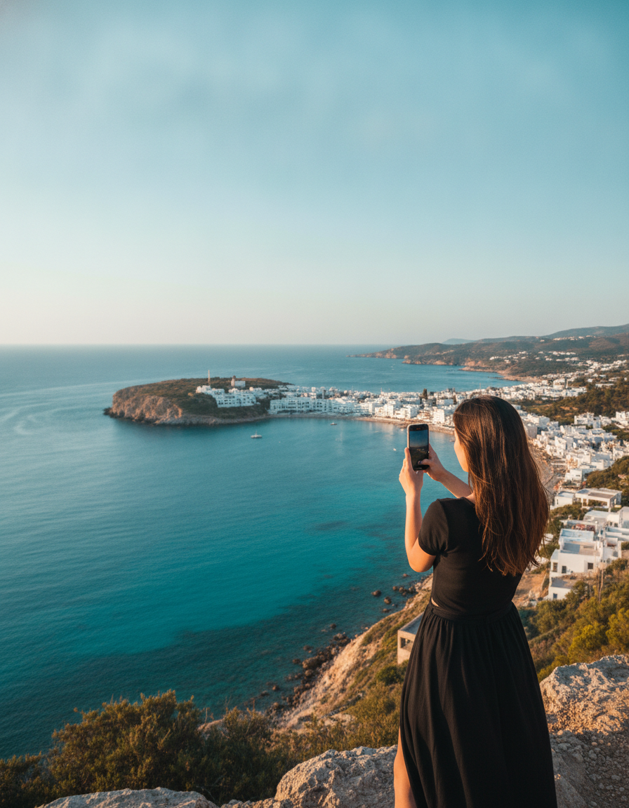 Travel creator filming on the coast